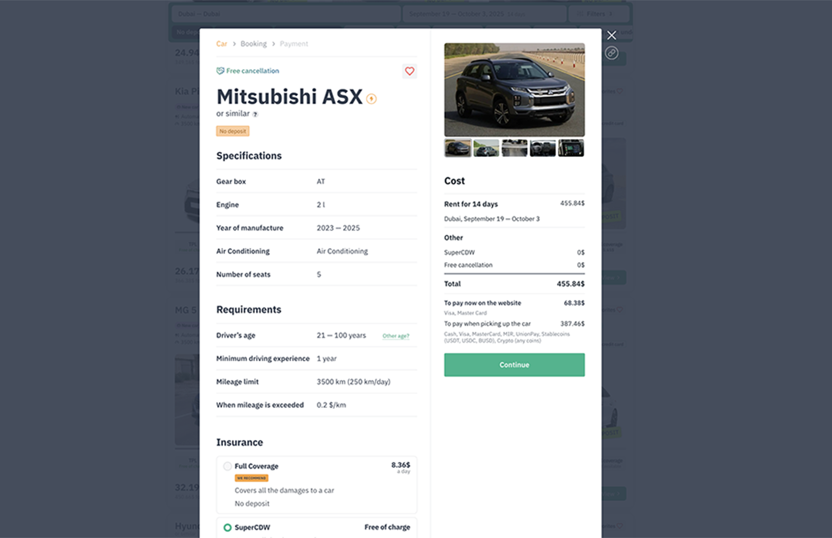 car renting process