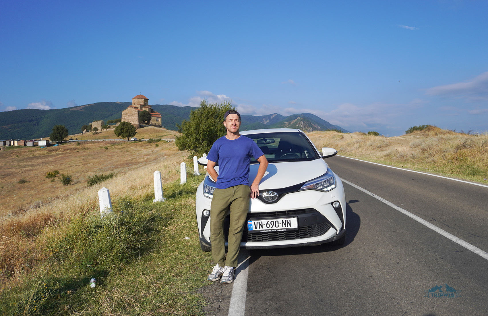 Jvari Monastery and our rented car in Georgia