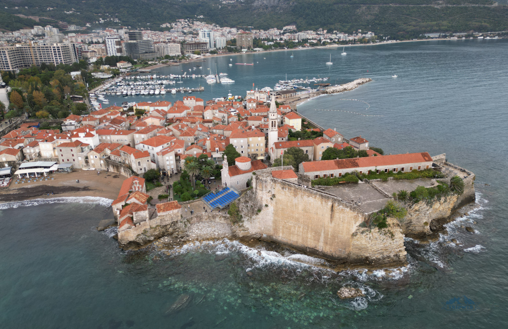Drone footage of Budva's Old Town