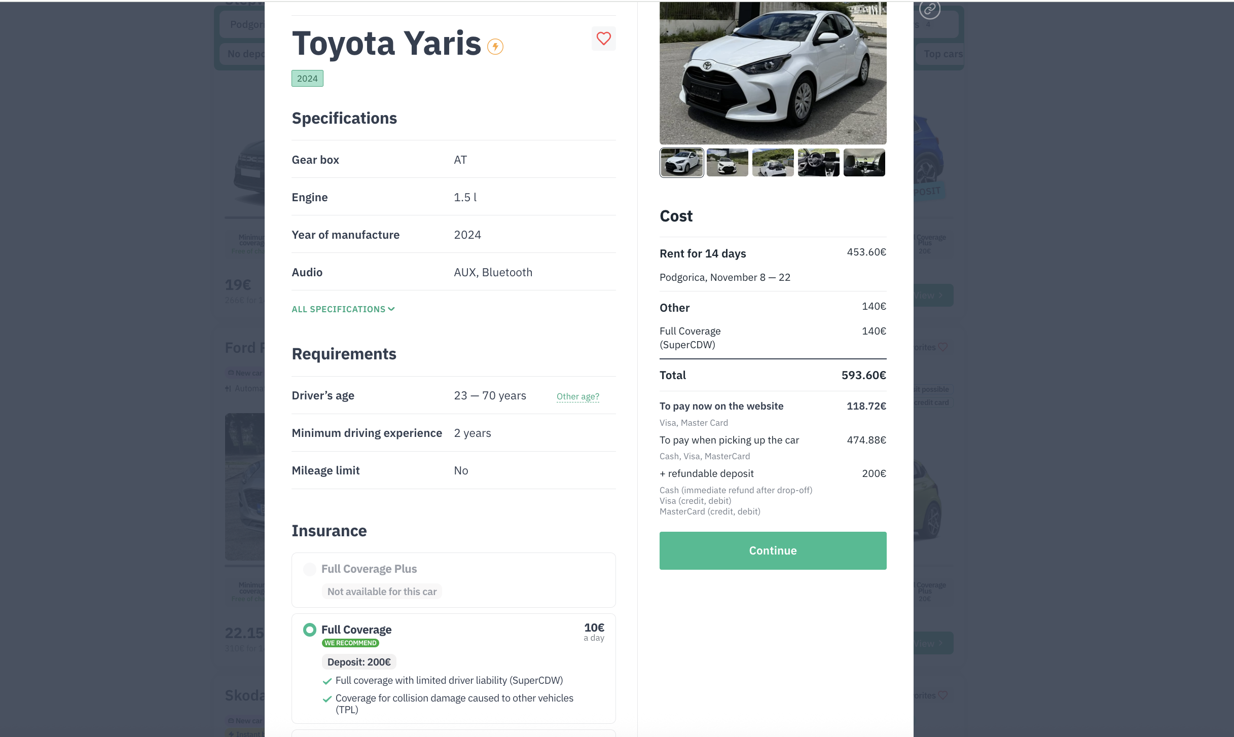 Full Coverage when renting a car in Montengero