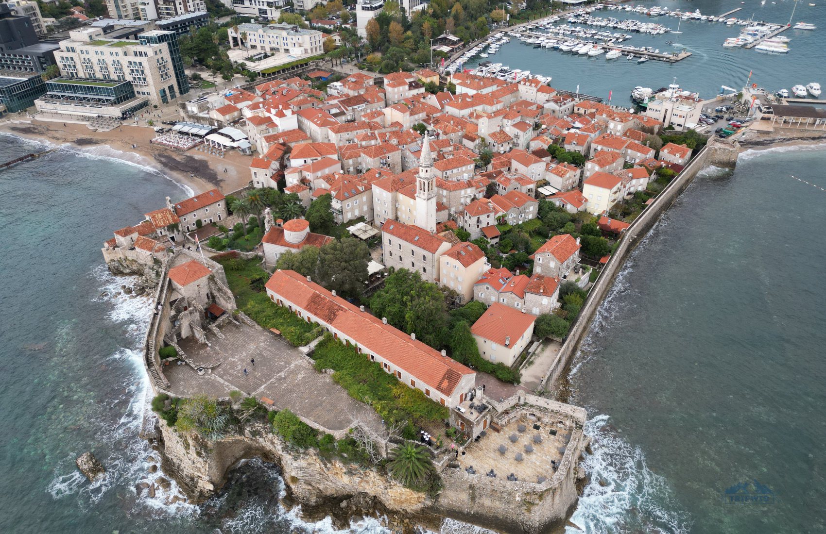 Old Town Budva drone footage