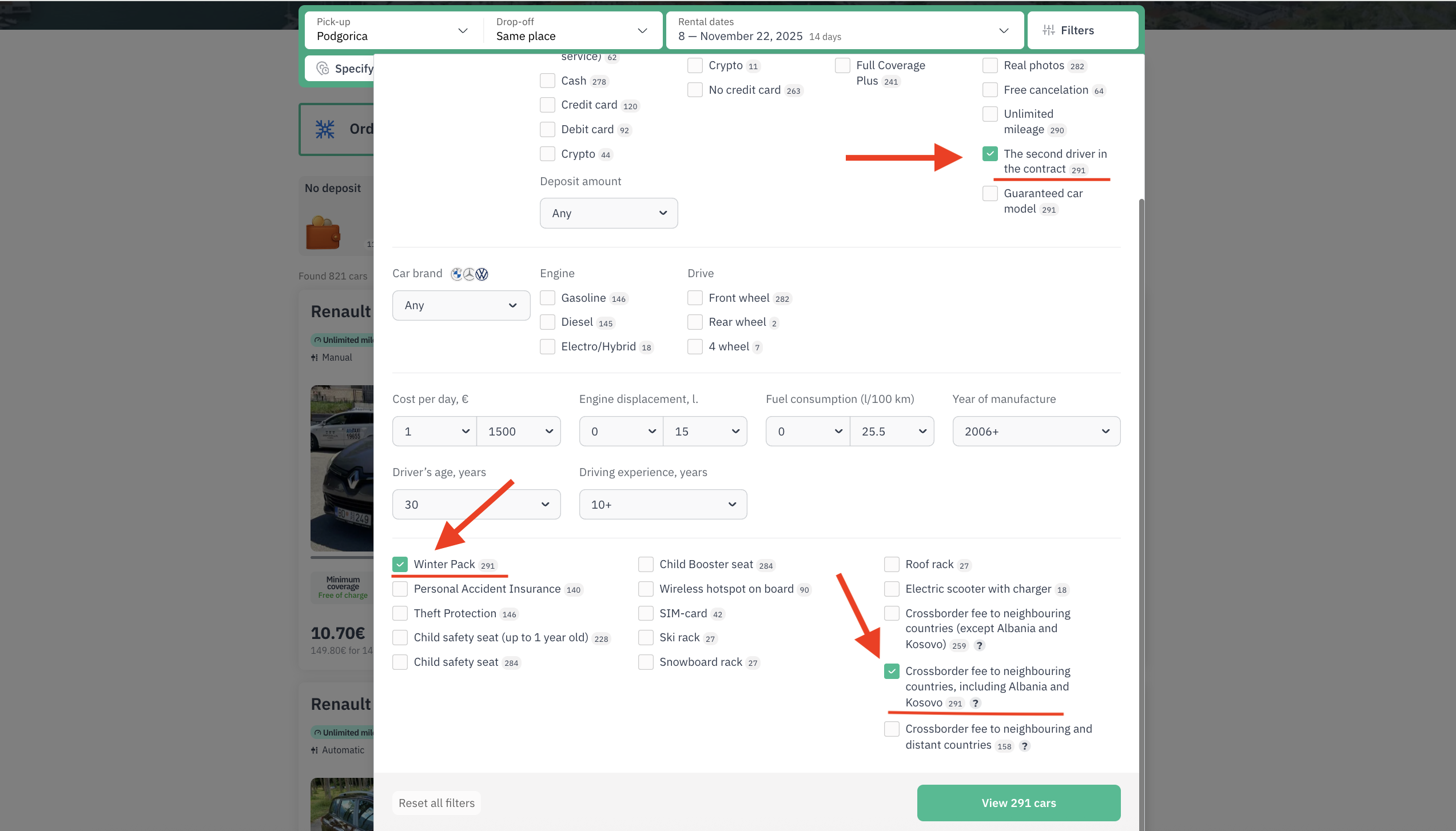 option when renting a car