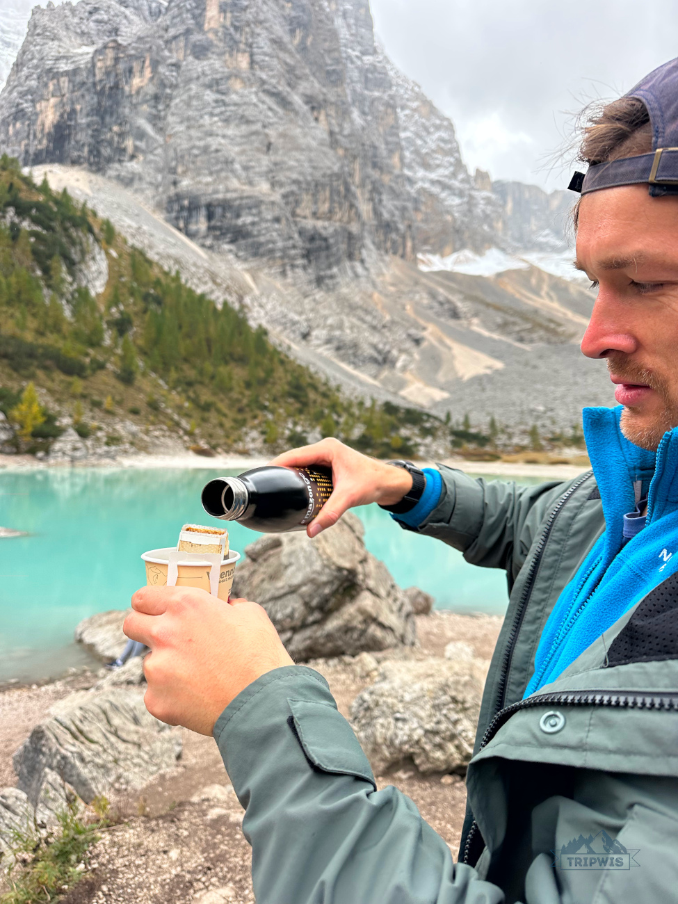 drip coffee bag on the Sorapis lake