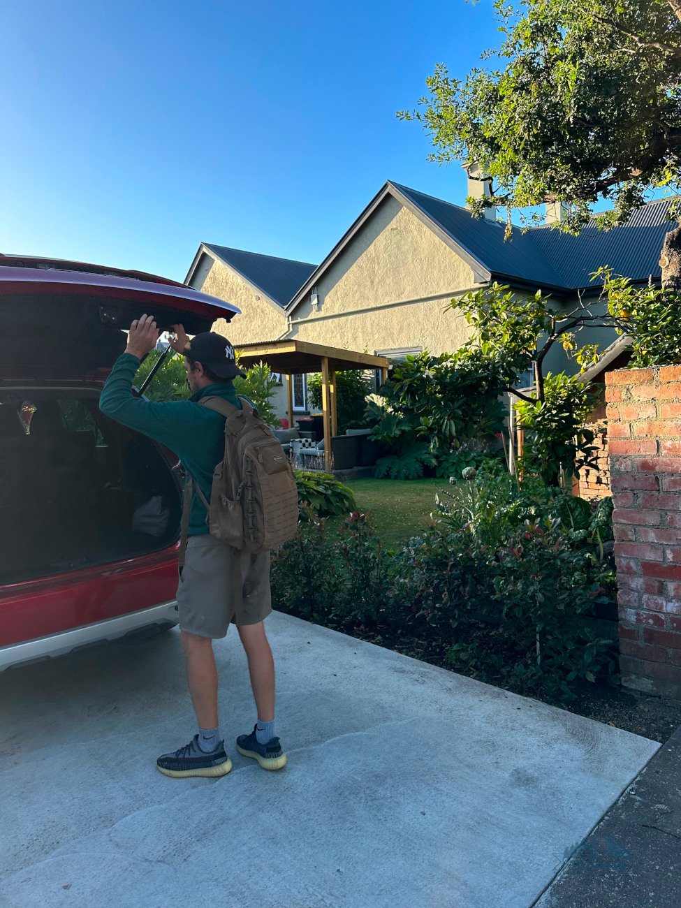 Packing our rental car in Invercargill